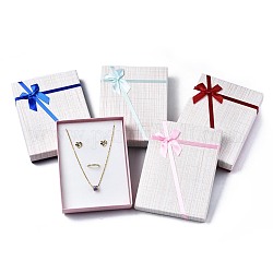 Coffret à bijoux en carton, avec ruban bowknot à l'extérieur et éponge blanche à l'intérieur, rectangle avec motif tartan, couleur mixte, 16.2x12.1x3.3 cm