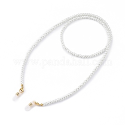 Brillenketten, Halsband für Brillen, mit Glasperlen runde Perlen, 304 Hummerkrallenverschlüsse aus Edelstahl und Gummischlaufenenden, weiß, 27.76 Zoll (70.5 cm)
