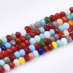 Chapelets de perles en verre, facette, rondelle, couleur mixte, 3~3.5x2~3mm, Trou: 1mm, Environ 142~145 pcs/chapelet, 13.9 pouce