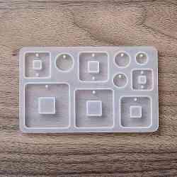 DIY Pendant Silicone Molds, Resin Casting Molds, for UV Resin, Epoxy Resin Jewelry Making, Square & Flat Round, 68x111x6mm, Hole: 1.6mm, Inner Diameter: 9~35.5x9~35.5mm