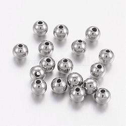 Perles en 201 acier inoxydable, rond solide, couleur inoxydable, 4mm, Trou: 1.2mm