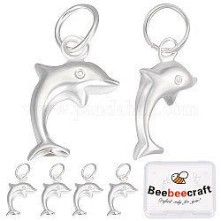 Beebeecraft 5Pcs 925 Sterling Silver Dolphin Charms, with Jump Rings, Silver, 13x8x3mm, Hole: 2mm
