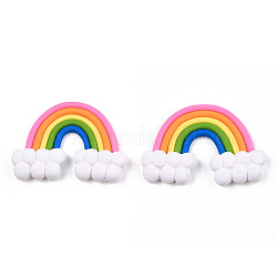 Cabujones de arcilla polimérica hechos a mano, arco iris con la nube, colorido, 31~38x45~53x8~9mm