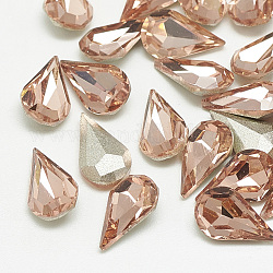 Pointed Back Glass Rhinestone Cabochons, Back Plated, Faceted, teardrop, Vintage Rose, 10x6x3mm