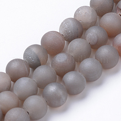 Chapelets de perles en agate de géode naturelle druzy électrolytique, Style mat, ronde, plaqué gris, 8~9mm, Trou: 1mm, Environ 46 pcs/chapelet, 15.3 pouce