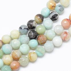 Natural Flower Amazonite Bead Strands, Faceted, Round, 6mm, Hole: 1mm, about 59~60pcs/strand, 14.9~15 inch