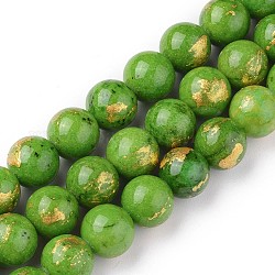 Fili di perline giada naturale, con lamina d'oro, tinto, tondo, verde lime, 6mm, Foro: 1 mm, circa 70pcs/filo, 15.75 pollice (40 cm)