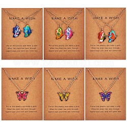 6pcs colliers pendentif papillon pour femmes, collier à breloques en alliage d'émail réglable cadeaux pour les amoureux anniversaire de noël, or, 18.11 pouce (46 cm)