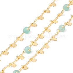 Natürliche Blumen-Amazonit-Säulen-Perlenketten, mit Büroklammerketten aus Messing und Sternanhänger, gelötet, mit Spule, Bleifrei und cadmium frei, golden, 2x1x0.5 mm, 5x3x1 mm