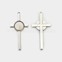 Bases de aleación de cruz colgante de cabujón estilo tibetano, plata antigua, bandeja plana redonda: 20 mm, 83x40x3mm, agujero: 3 mm, aproximamente 125 PC / kg