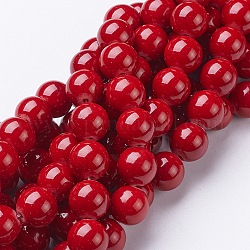 Chapelets de perles rondes en jade de Mashan naturelle, teinte, rouge, 10mm, Trou: 1mm, Environ 41 pcs/chapelet, 15.7 pouce