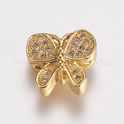 Perles de zircone cubique micro pave en Laiton, papillon, clair, or, 10x11x4.5mm, Trou: 1mm