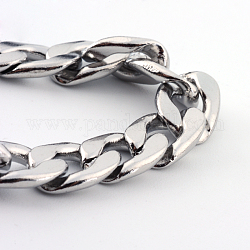 201 Stainless Steel Curb Chains  Necklaces, with Lobster Claw Clasps, Stainless Steel Color, 23.8 inch(60.5cm), 7.5mm