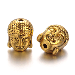 Бусины тибетского стиля , без кадмия, без никеля и без свинца, Голова Будды, античное золото , 11x9x8 мм, отверстие: 1.5 мм