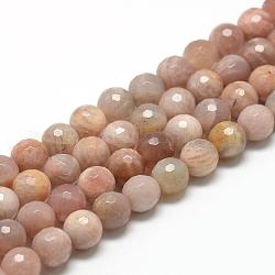 Natural Sunstone Beads Strands, Faceted(128 Facets), Round, 11~12mm, Hole: 1mm, about 32~35pcs/strand, 15.7 inch
