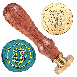 Wax Seal Stamp Set, Golden Tone Sealing Wax Stamp Solid Brass Head, with Retro Wood Handle, for Envelopes Invitations, Gift Card, Flower, 83x22mm, Stamps: 25x14.5mm