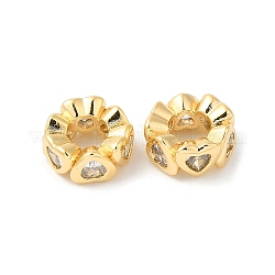 Perles européennes en laiton avec zircone cubique de micro pave, Perles avec un grand trou   , anneau et coeur, véritable 18k plaqué or, 10x4.5mm, Trou: 5mm