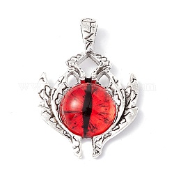Glass Pendants, with Antique Silver Plated Alloy Findings, Evil Eye, Red, 42x29x8.5mm, Hole: 6x4mm