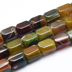 Natürliche Achat Perlen Stränge, gefärbt und erhitzt, Kolumne, Olive, 19.5~20x14~15 mm, Bohrung: 2 mm, ca. 17~19 Stk. / Strang, 14.76 Zoll (37.5 cm)