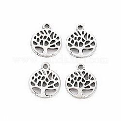 Tibetan Style Alloy Charms, Cadmium Free & Lead Free, Tree, Antique Silver, 12.5x10x1mm, Hole: 1.2mm, about 2000pcs/1000g