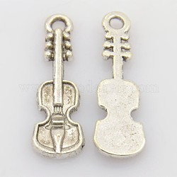 Style tibétain pendentifs en alliage de violon, sans plomb et sans cadmium, argent antique, 25x7.5x2mm, Trou: 2mm