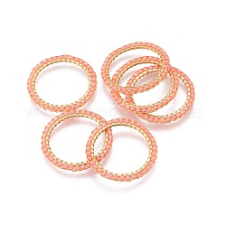 MIYUKI & TOHO Handmade Japanese Seed Beads, with 304 Stainless Steel Link Rings, Loom Pattern, Ring, Golden, Light Salmon, 22~23x1.7mm
