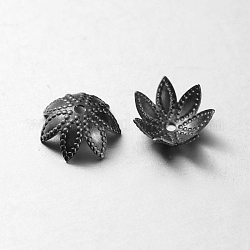 Brass Flower Bead Caps, Lead Free & Cadmium Free, Gunmetal, 8x2.5mm, Hole: 0.5mm