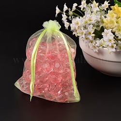 Organza Bags, Valentine's Day Gift Bags, with Ribbons and Sequins, Rectangle, Green Yellow, 16x12cm