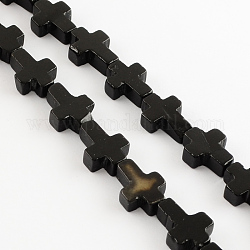 Dyed Natural Black Agate Stone Bead Strands, Cross, Black, 16~17x12~13x4~6mm, Hole: 1mm, about 25pcs/strand, 16.1 inch