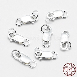 Cierres de pinza de langosta de plata de ley 925, con anillos de salto, Rectángulo, plata, 14mm, agujero: 2.5 mm, Cierre: 8x4x2 mm