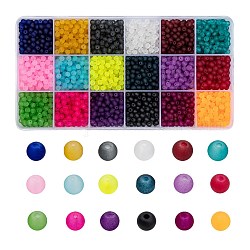 18 colores perlas de vidrio transparente, Para hacer bisutería, esmerilado, redondo, color mezclado, 4mm, agujero: 1.1~1.6 mm, aproximamente 3060 unidades / caja