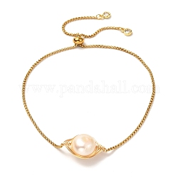 Natural Baroque Pearl Keshi Pearl Necklace for Girl Women, 304 Stainless Steel Venetian Chain Slider Bracelet, Golden, Bisque, Inner Diameter: 1/2~3-1/8 inch(1.2~8cm)