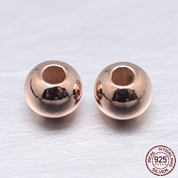 Perles intercalaires rondes 925 en argent sterling, Véritable plaqué or rose, 2mm, Trou: 0.7~1mm, environ 820 pcs/20 g