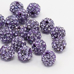Perles de boule pavé disco , Perles de strass en argile polymère, Grade a, violette, pp9 (1.5mm), 1.6mm, Trou: 6mm