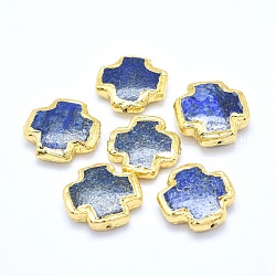 Natürliche Lapislazuli-Perlen, goldener Rand plattiert, Kreuz, 20~23x19~24x5~7 mm, Bohrung: 0.8~1 mm