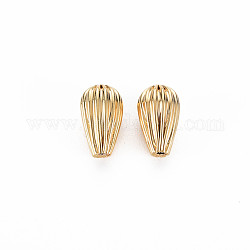 Rack Plating Brass Beads, Nickel Free, Grooved, Teardrop, Real 18K Gold Plated, 5x8mm, Hole: 0.8mm