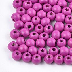 Natural Wood Beads, Dyed, Round, Magenta, 14x13mm, Hole: 3.5~4.5mm, about 680pcs/500g