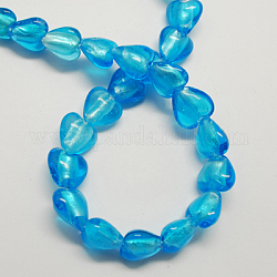 Manuell Silber Folie-Glas Perlen, Herz, Deep-Sky-blau, 15x15x10 mm, Bohrung: 1~2 mm