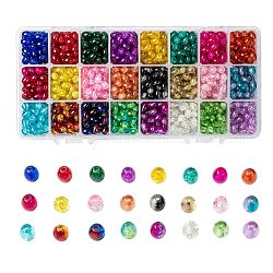 24 couleurs de perles de verre craquelées transparentes, ovale, couleur mixte, 8x5.5~6mm, Trou: 1mm, 24 couleurs, 50 pcs / couleur, 1200 pcs / boîte
