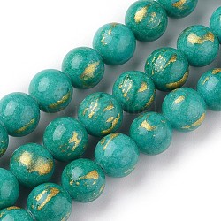 Natürliche Jade Perlen Stränge, mit Goldfolie, gefärbt, Runde, hell meergrün, 10 mm, Bohrung: 1.4 mm, ca. 39 Stk. / Strang, 15.55 Zoll (39.5 cm)