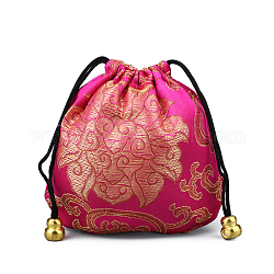 Bolsas de embalaje de joyería de brocado de seda de estilo chino, bolsas de regalo con cordón, patrón de nube auspicioso, rojo violeta medio, 11x11 cm