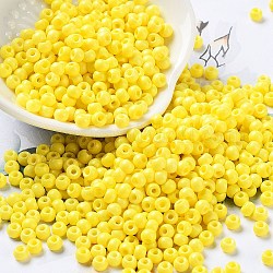 Granos de semilla de vidrio de pintura para hornear, redondo, amarillo, 4x3mm, agujero: 1.2 mm, aproximamente 7650 unidades / libra