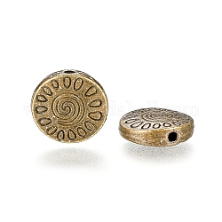 Perles en alliage de style tibétain, sans cadmium et sans plomb, plat rond avec vortex, bronze antique, 12x4mm, Trou: 1.5mm