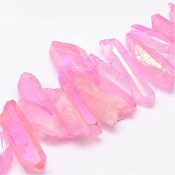Galvani natürlichen Quarz Perlenstränge, Nuggets, gefärbt, Perle rosa, 16~36x5~8x5~8 mm, Bohrung: 1 mm, ca. 15 Stk. / Strang, 4 Zoll