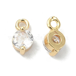 Brass Clear Cubic Zirconia Charms, Flat Round Charm, Real 18K Gold Plated, 7x4x3mm, Hole: 1mm