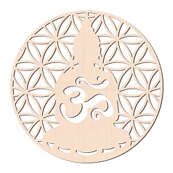 Wooden Cabochons, for Jewelry Making, Buddhist Theme, Flat Round with Sakyamuni, BurlyWood, 310x6mm