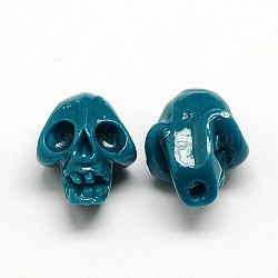 Synthetic Coral Skull Beads, Dyed, Prussian Blue, 11x9x7mm, Hole: 1mm