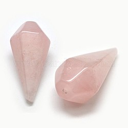 Natural Rose Quartz Beads, Half Drilled Hole, Cone, Pink, 31~36x14.5~15mm, Hole: 1mm