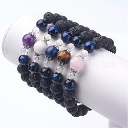 Natural Lava Rock Stretch Bracelets, with Gemstone, Alloy Findings, 2-1/4 inch(56mm)