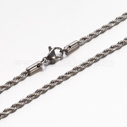 Colliers avec chaîne de corde en 304 acier inoxydable, avec fermoir, couleur inoxydable, 19.7 pouce (50 cm), 2.3mm